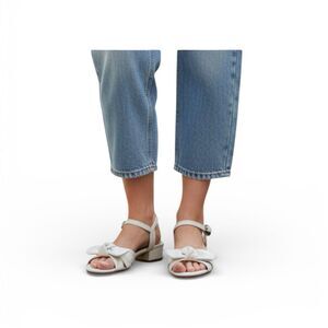 Copper Key Women's White Sandals Size 5M Bow Detail Ankle Strap